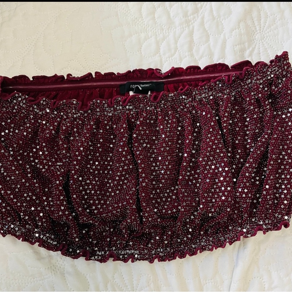 Burgundy Sequin Off-Shoulder Top
